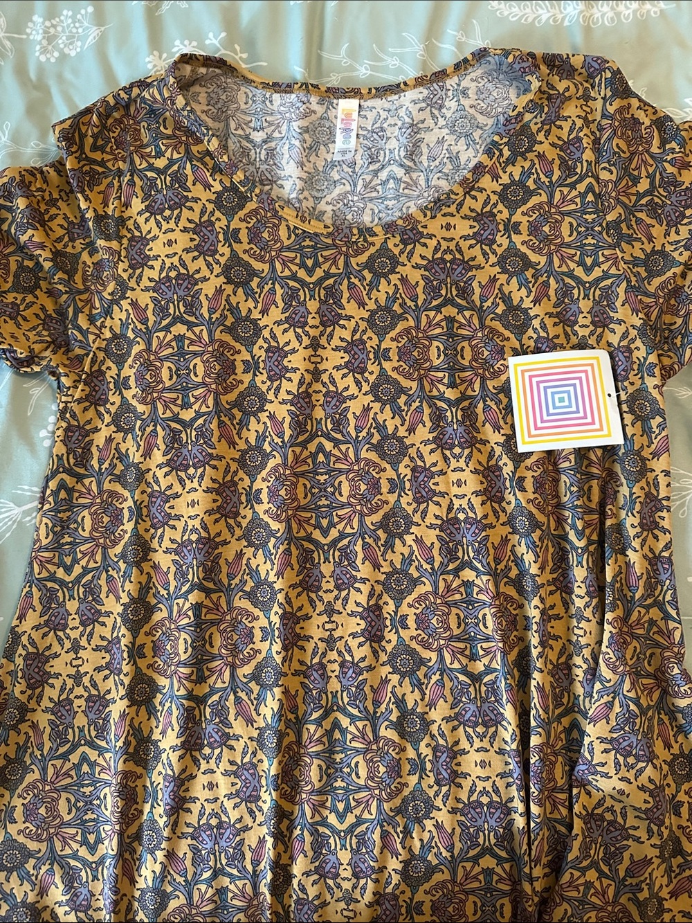 Women’s Mustard Floral-Print Short Sleeve Top